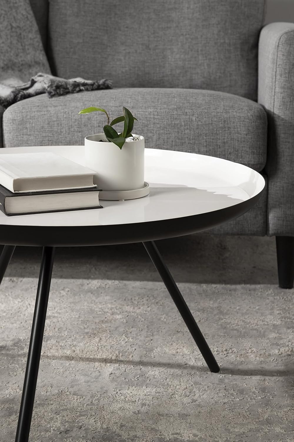 Kate and Laurel Laranya Modern Metal Coffee Table, 25 Inch Diameter, Black and White, Decorative Round Coffee Table for Display and Storage