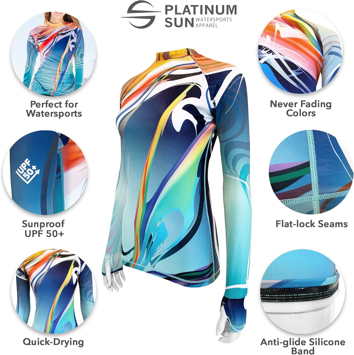 Platinum Sun Long Sleeve Rash Guard for Women| UPF 50+ Sun Protection Swim Shirt