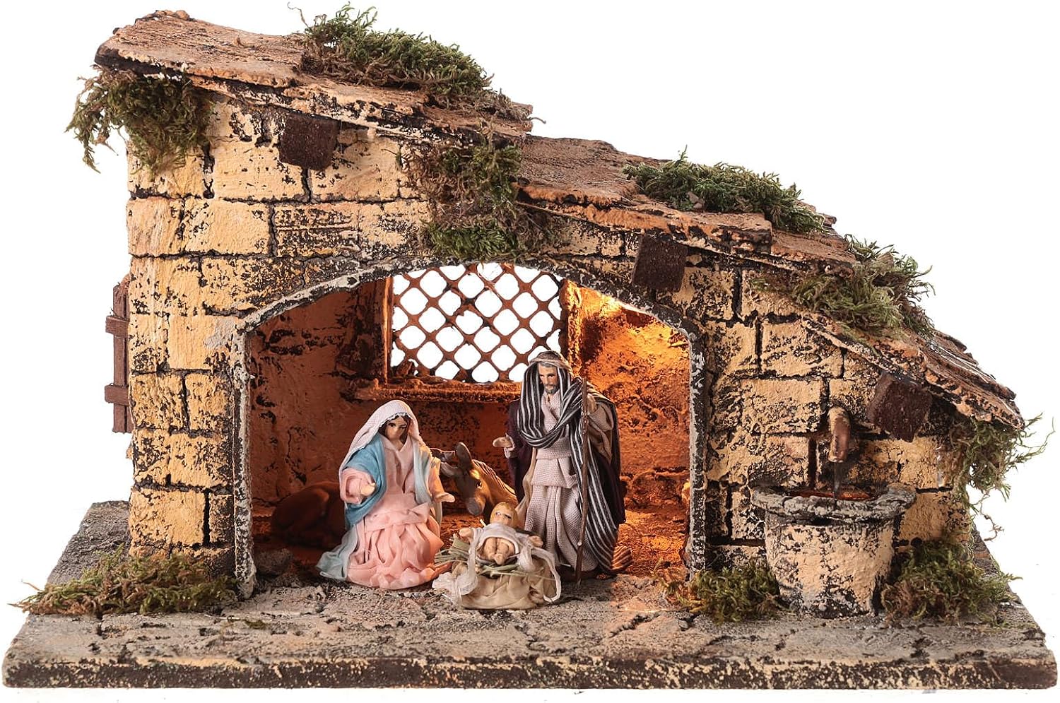 Holyart Stable with Fountain 20x35x25 Neapolitan Nativity Scene 8 cm, with figurinesDepth: 25 cm|Width: 35 cm|Height: 22 cm