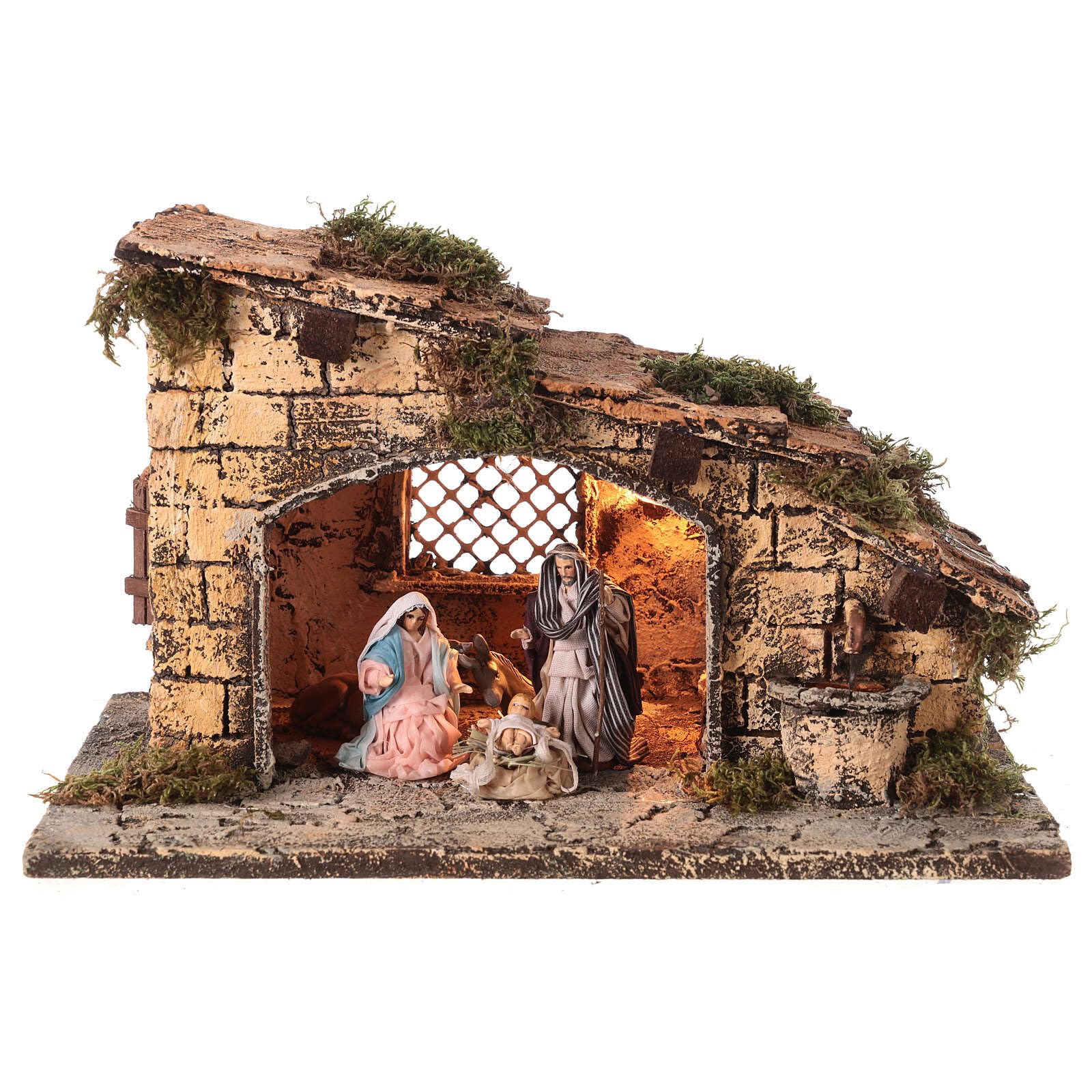 Holyart Stable with Fountain 20x35x25 Neapolitan Nativity Scene 8 cm, with figurinesDepth: 25 cm|Width: 35 cm|Height: 22 cm