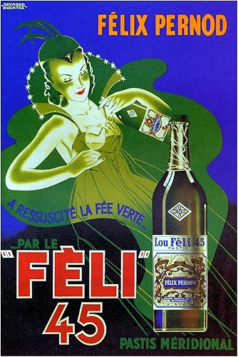 Canvas Felix Pernod Lou Feli 45 Pastis French Aperitif Resurrected the Green Fairy Absinthe Drink 20" X 30" Image Size Vintage Poster Repro Canvas