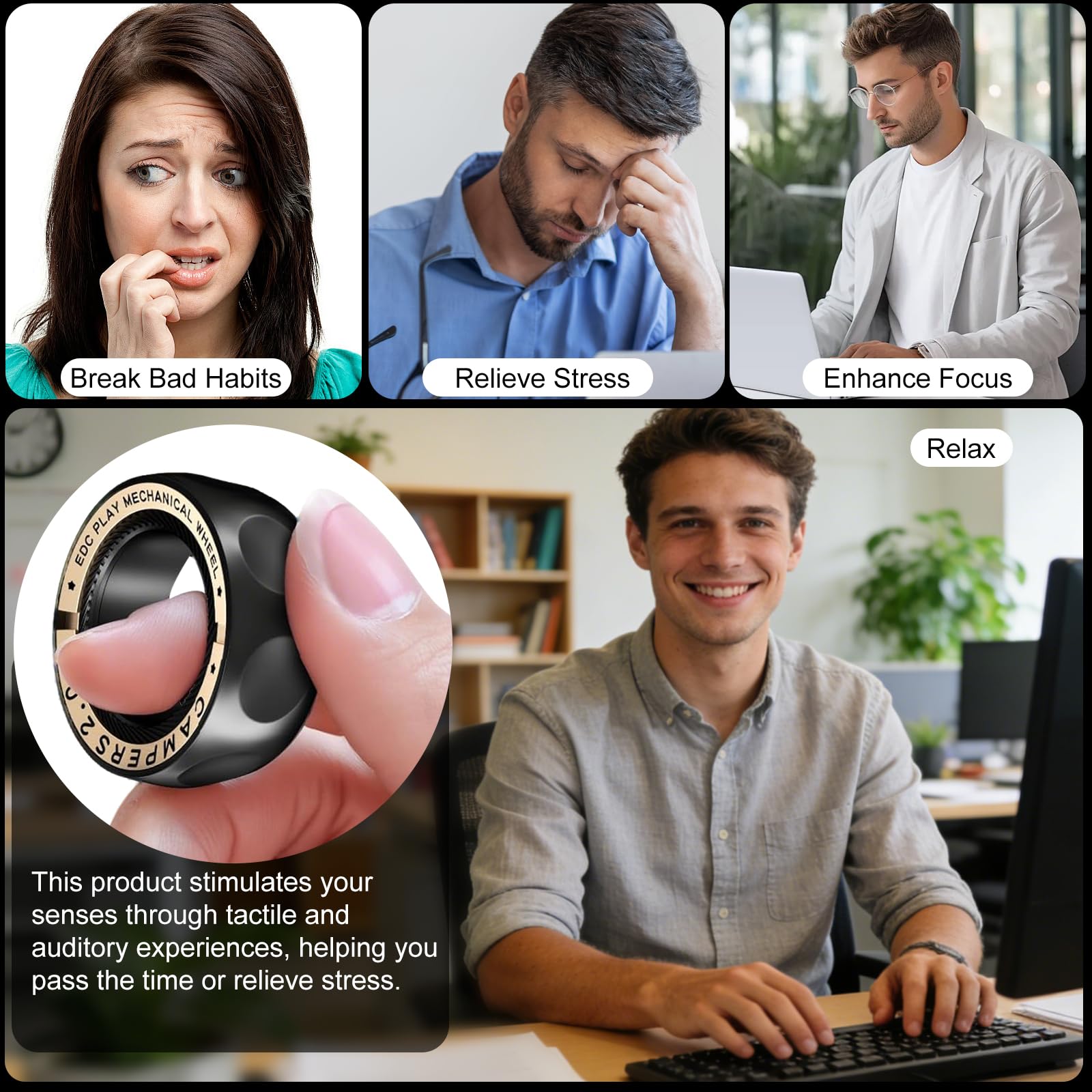 Anillo Antiestrés Fidget Slider, Juguete para Adultos, Deslizador Metálico con imán, Compresión Táctil,Anillos Giratorios,Regalos para Hombres y Mujeres,ADHD,Autism