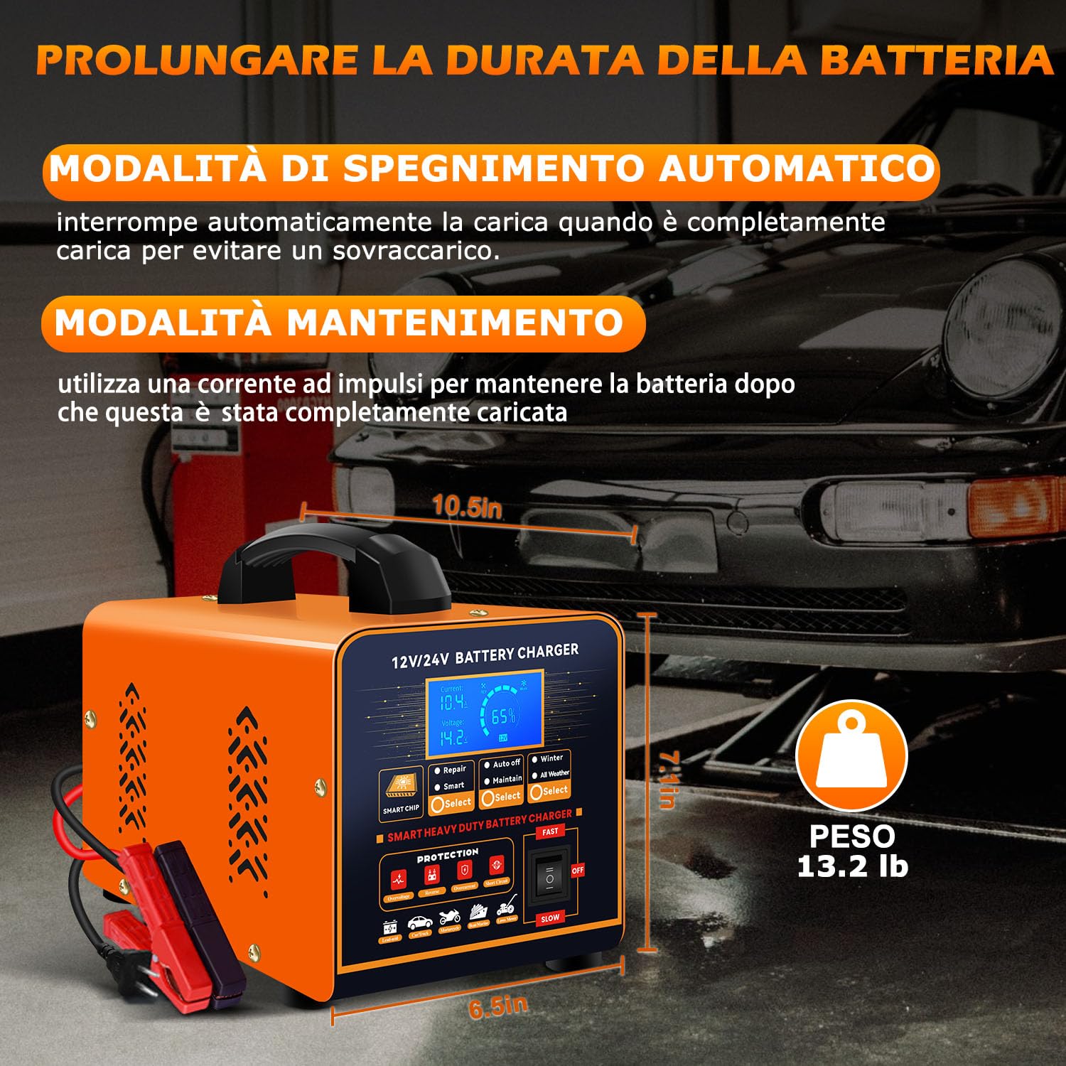 SolaMr 12V/24V Carica Batteria per Auto, 0-20A Mantenitore Batteria Moto, Caricabatterie Automatico Intelligente con Riparazione, Invernale Modalità, per AGM Auto, Camion, Moto