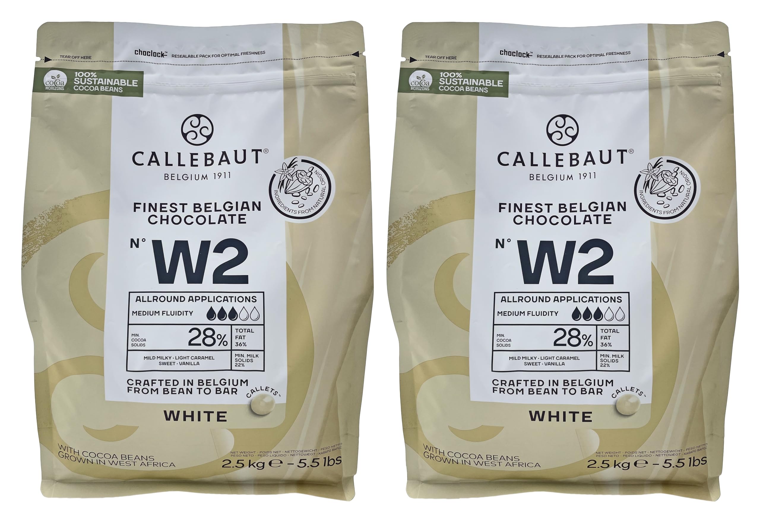 Belgian Chocolate Callets | 2 Pack of 5.51 Bags (2.5KG) (White Chocolate)
