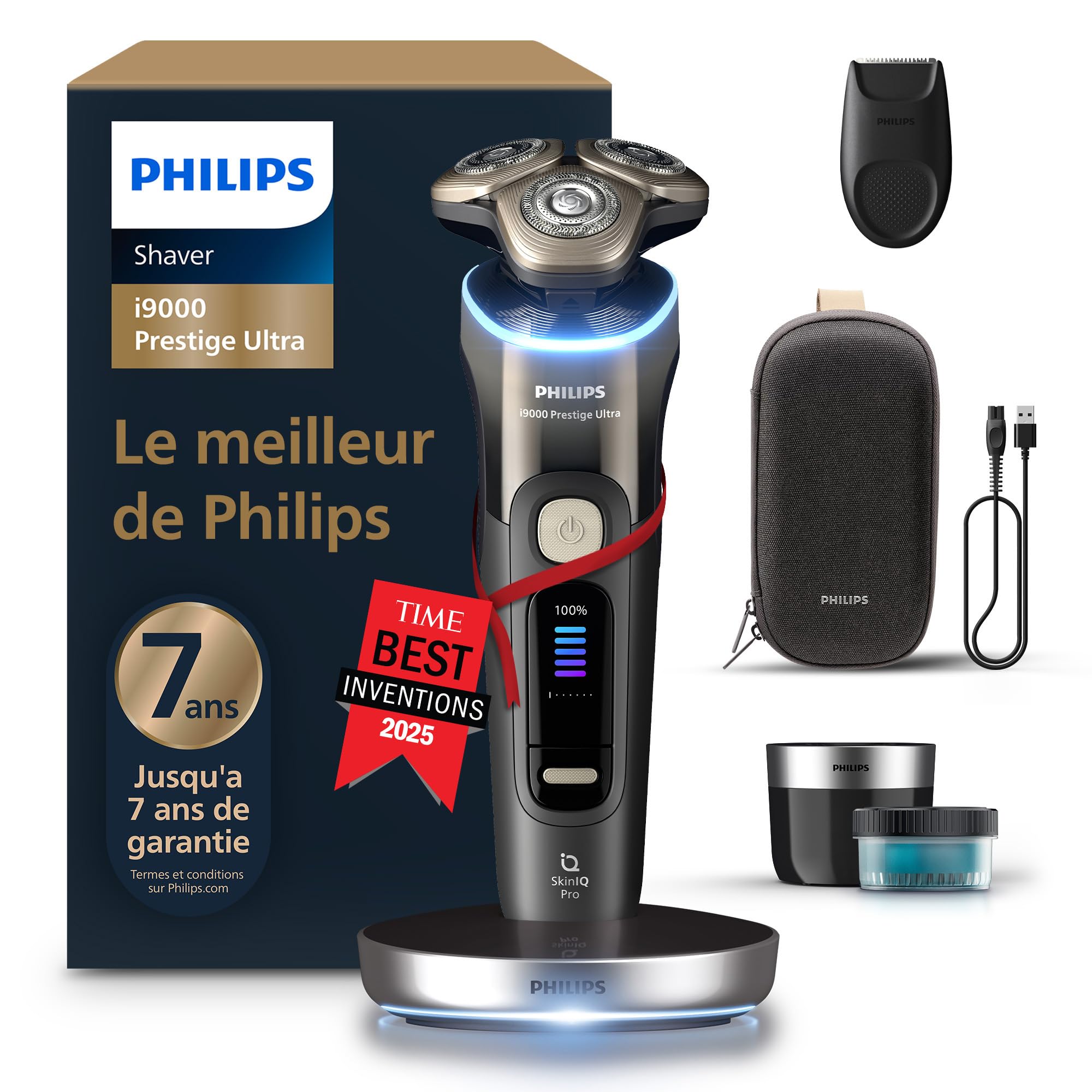 Philips Rasoir i9000 Prestige Ultra, rasoir électrique 100% étanche, technologie Skin IQ Pro, système Triple Lift & Cut, lames de précision NanoTech rotatives à 360°, 5 modes de rasage, XP9405/31
