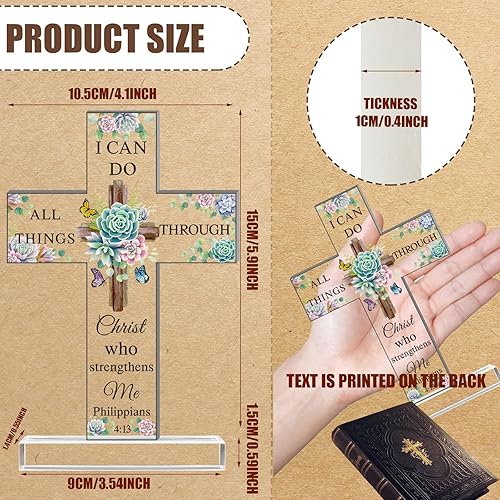 Miniatura 3 de Regalos inspiradores de cruz cristiana de acrílico con versículos de la Biblia y oraciones, girasol, regalos religiosos de las Escrituras para