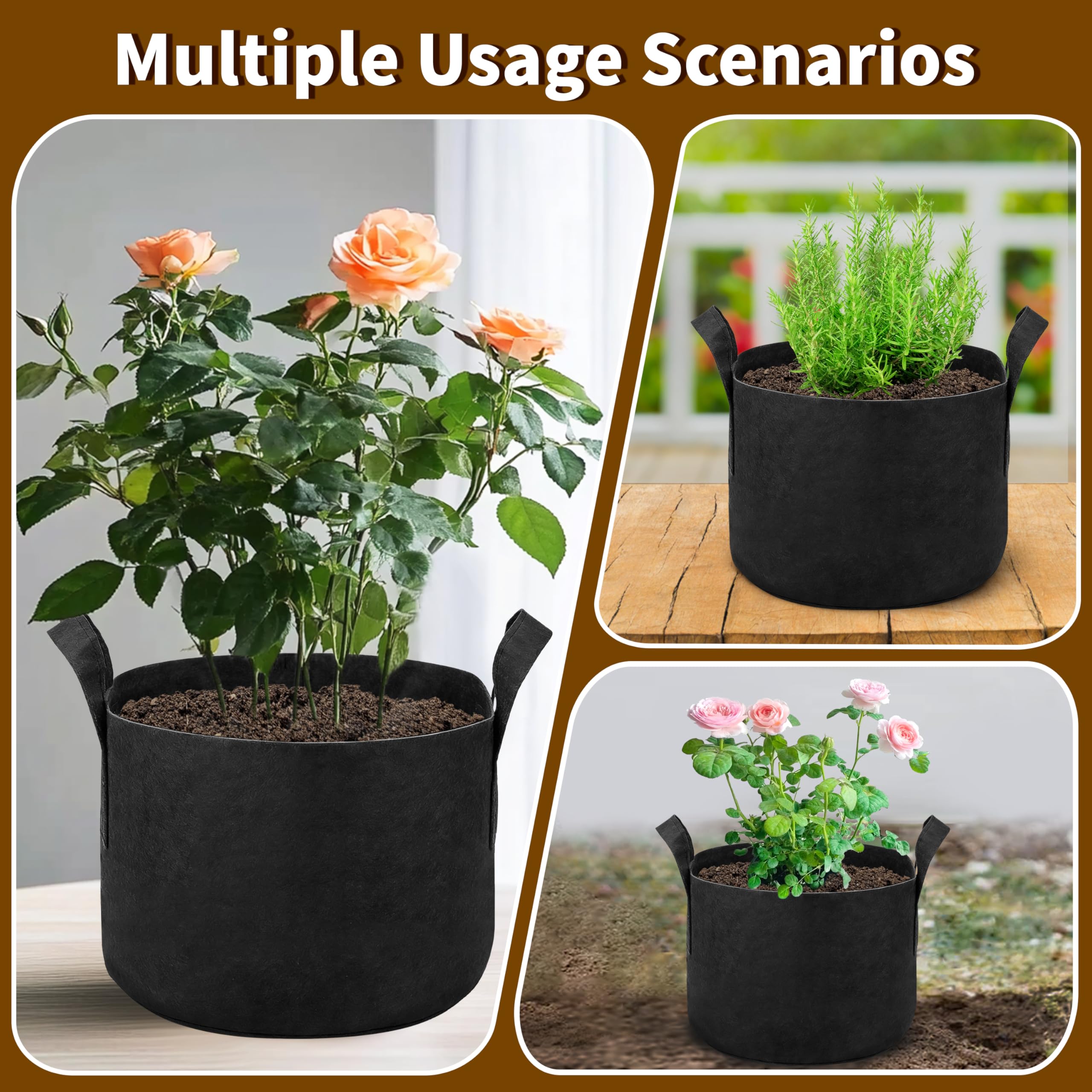 Lot de 12 sacs de culture de 12 litres en tissu non tissé robuste de 300 g avec poignées renforcées, sacs de culture respirants pour tomates, pommes de terre, légumes pour jardin et terrasse