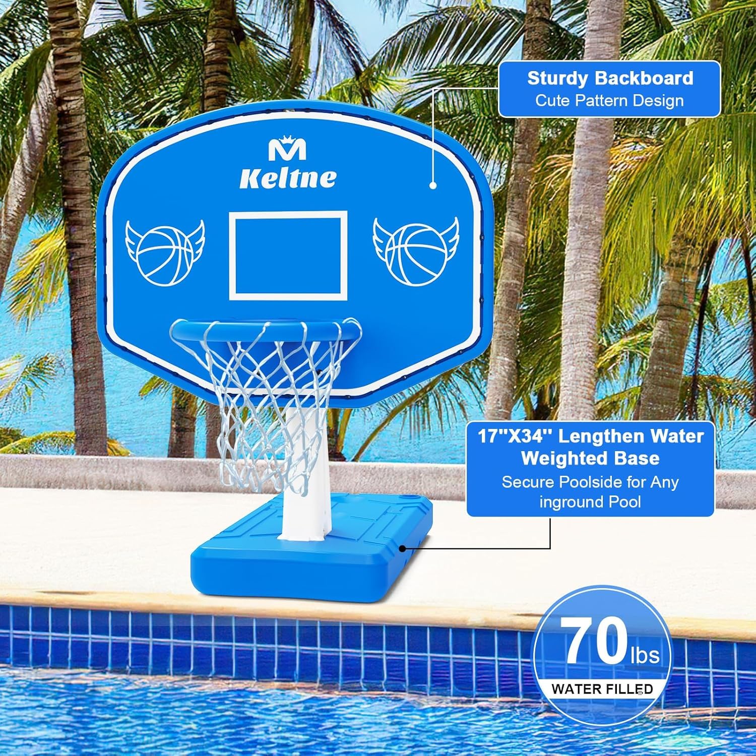 LED Pool Basketball Hoop, Poolside Water Basketball Hoop with High-Brightness Colorful Solar Lights, Oversized Basketball Hoops for Pool with 2 Balls/Pump, Light-Up Pool Games for Adults Teens.