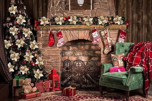 Miniatura 58 de RECUTMS 10 paquetes de flores de Pascua artificiales con purpurina para decoración de bodas, árbol de Navidad, Año Nuevo, guirnalda de Navidad