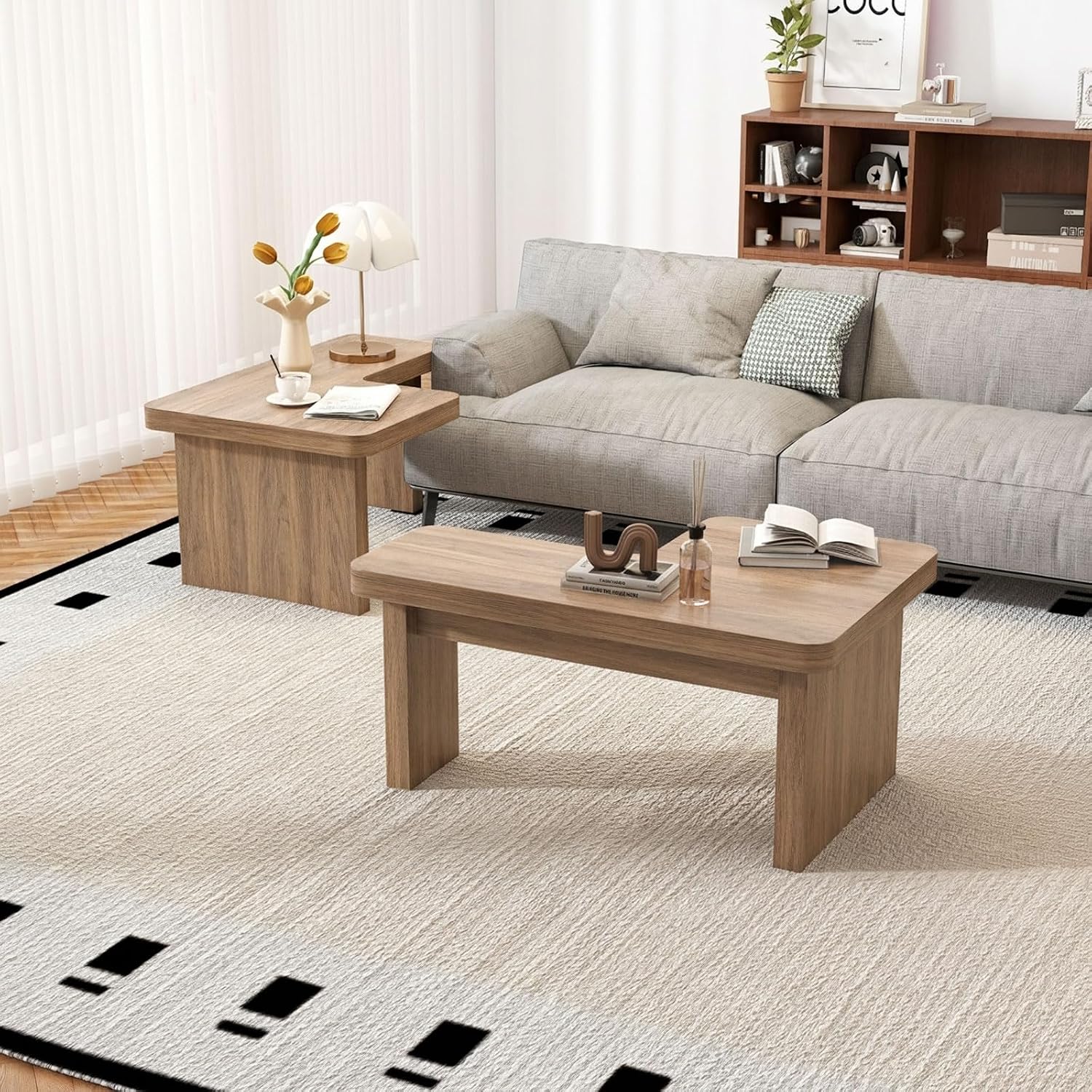 Modular Farmhouse Coffee Table Set of 2 with All Thick Panels