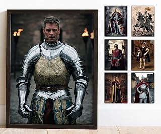 Nazenti Personalized Warrior Portrait from Photo, Renaissance Man Portrait on Canvas, Man in Attire, Custom Poster Print, Medieval Picture, Father's Day Picture Frame, Gifts Christmas for Dad, Grandpa, Papa