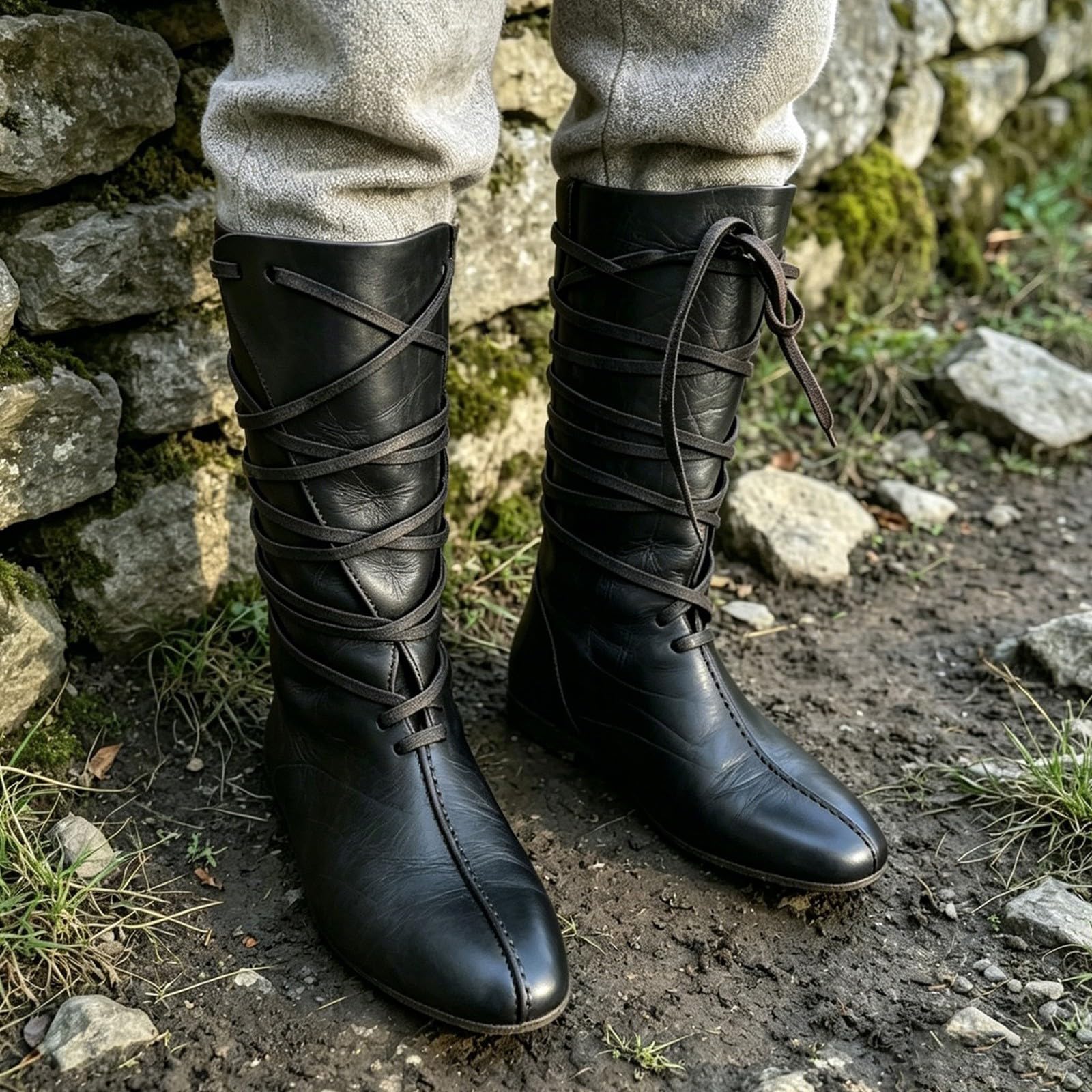 Botas atemporales de Media caña con Suela Plana para Mujer: Botines clásicos con Cordones, Punta Redonda, Correas seguras y diseño fácil de Poner, Antideslizantes y cómodas_1