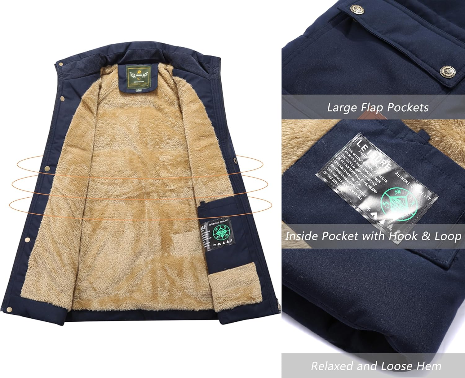 VtuAOL Men's Outerwear Vest for Men Winter Puffer Vests Fleece Lined Outdoor Warm Sleeveless Jackets - Image 3