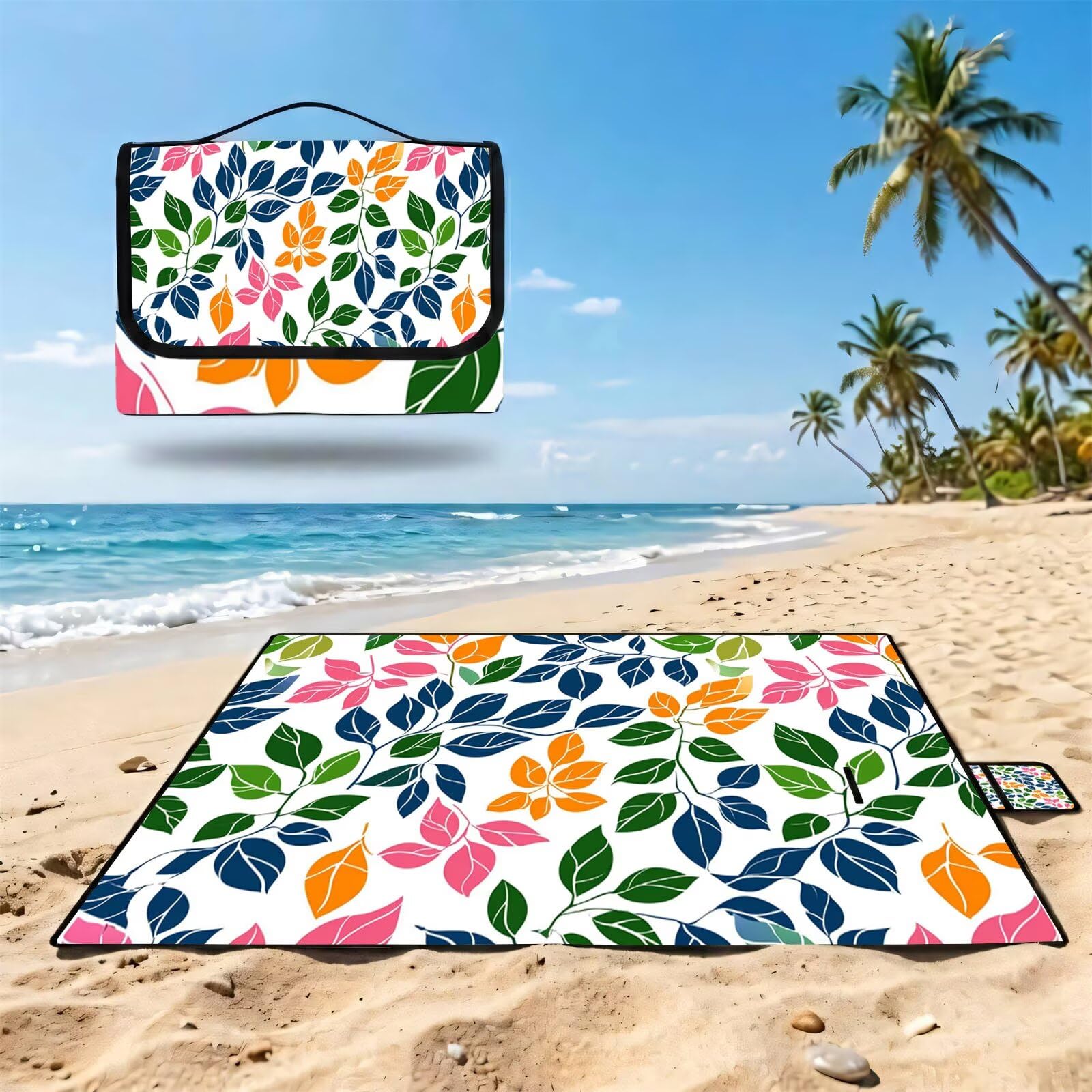 Couverture Pique Nique Grande 200x300cm,Outdoor Couverture Imperméable,Pliable Tapis de Plage Dos en PVC,Picnic Blanket pour Camping Accessoires,Jardin,Parc - en Automne,Les Feuilles (4) UZ-108