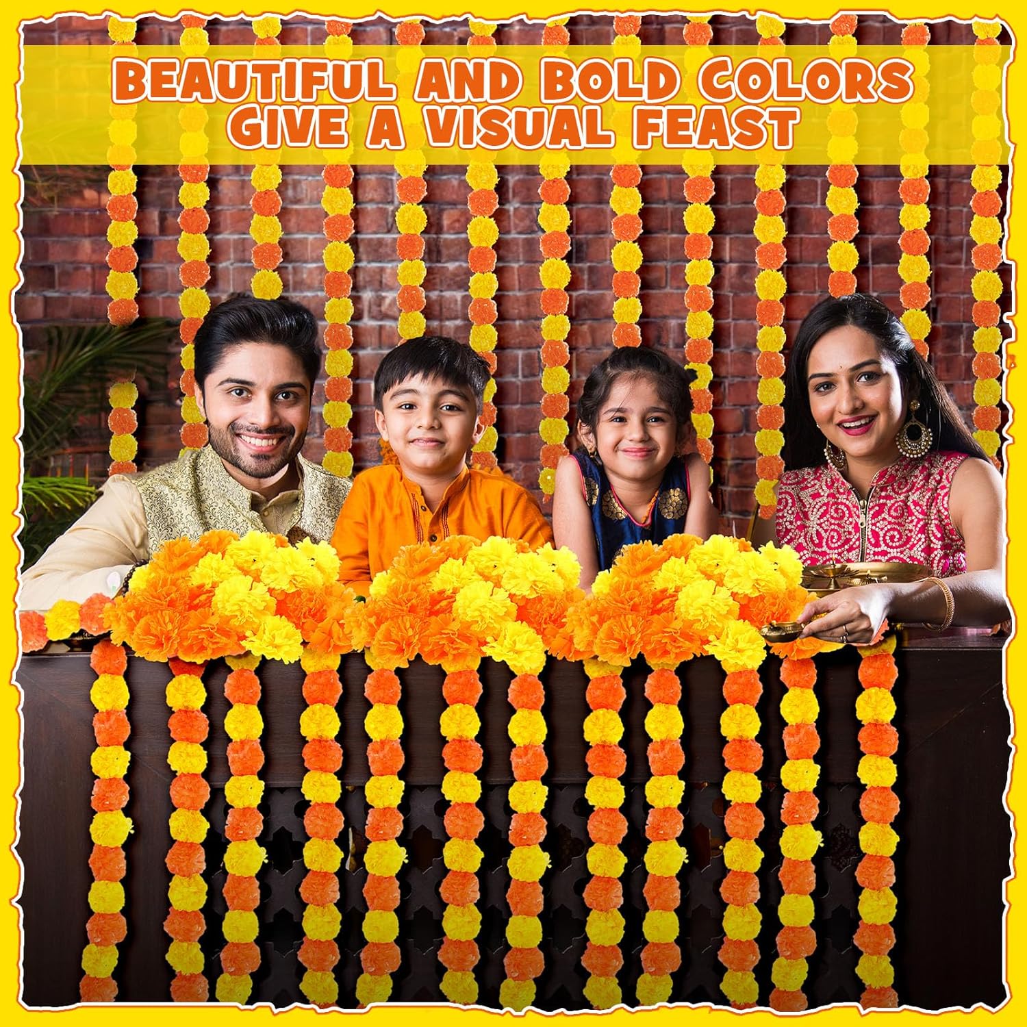 Yunsailing 65 Pcs Day of The Dead Decorations 5 Pcs 5 ft Artificial Marigold Garland 60 Faux Marigold Flower Heads Plastic Indian Garland Silk Indian Flowers for Dia De Los Muertos Diwali Orange