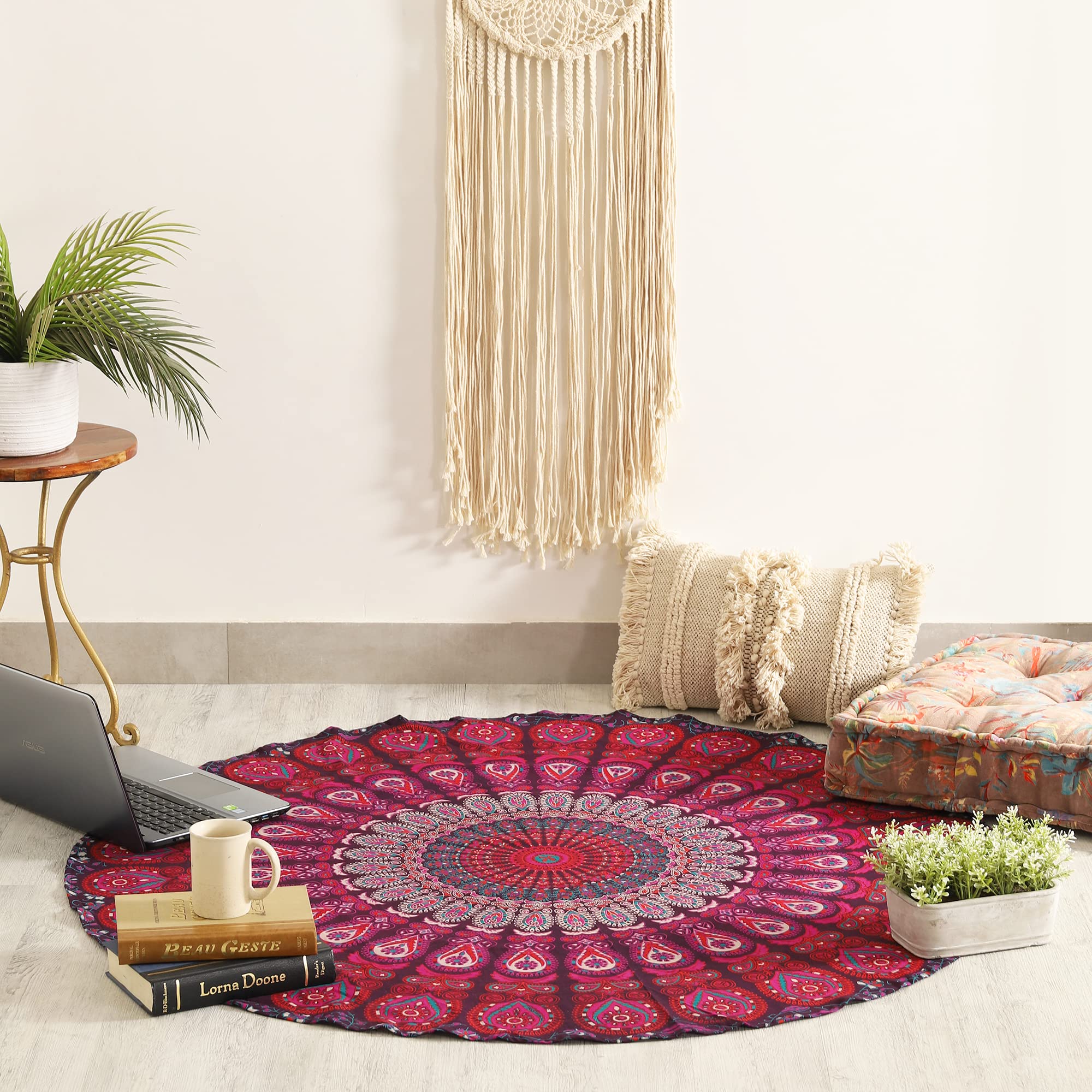 Popular Handicrafts Round Tapestry Wall Hanging Ombre Hippie Mandala Bohemian Hippy Intricate Indian Tapestries Tablecloth 50 Inches (127cm) Purple - Image 4