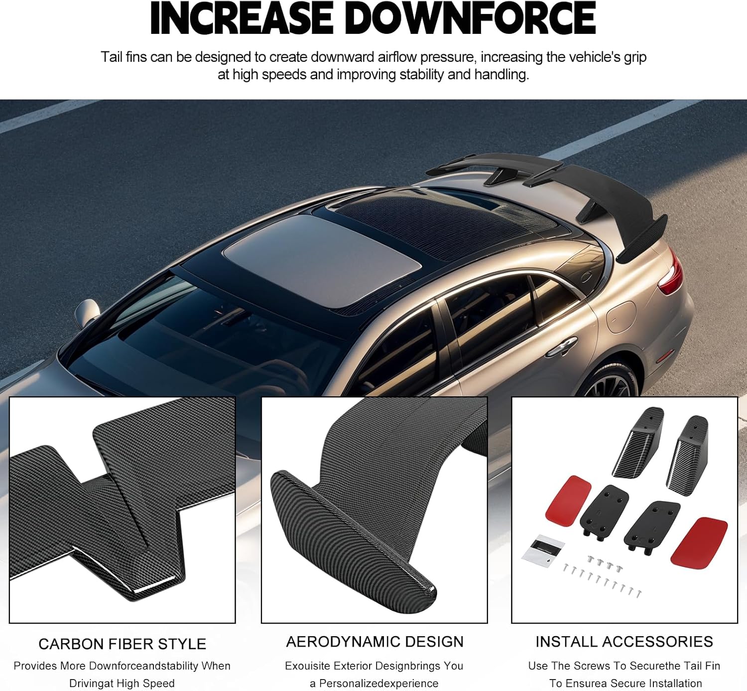 JMTBNO 54 Inch Universal Spoiler Wing,Carbon Fiber Car Wing Trunk Spoiler Rear Spoiler Compatible with Mazda Miata RX-7 Chevy Corvette Camaro Nissan Lexus Toyota Honda Civic Ford Mustang Scion