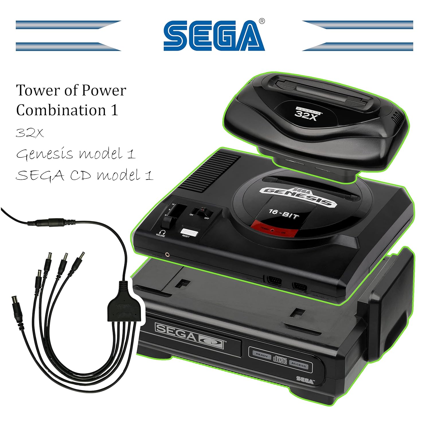 SEGA Tower Of Power Supply All-in-One Adapter Cable for Genesis CD 32x + SNES : Video Games