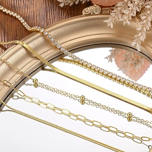 Miniatura 5 de iF YOU Juego de 6 gargantillas de oro para mujer, collar con colgante de circonita cúbica chapado en oro de 14 quilates, collar de cadena