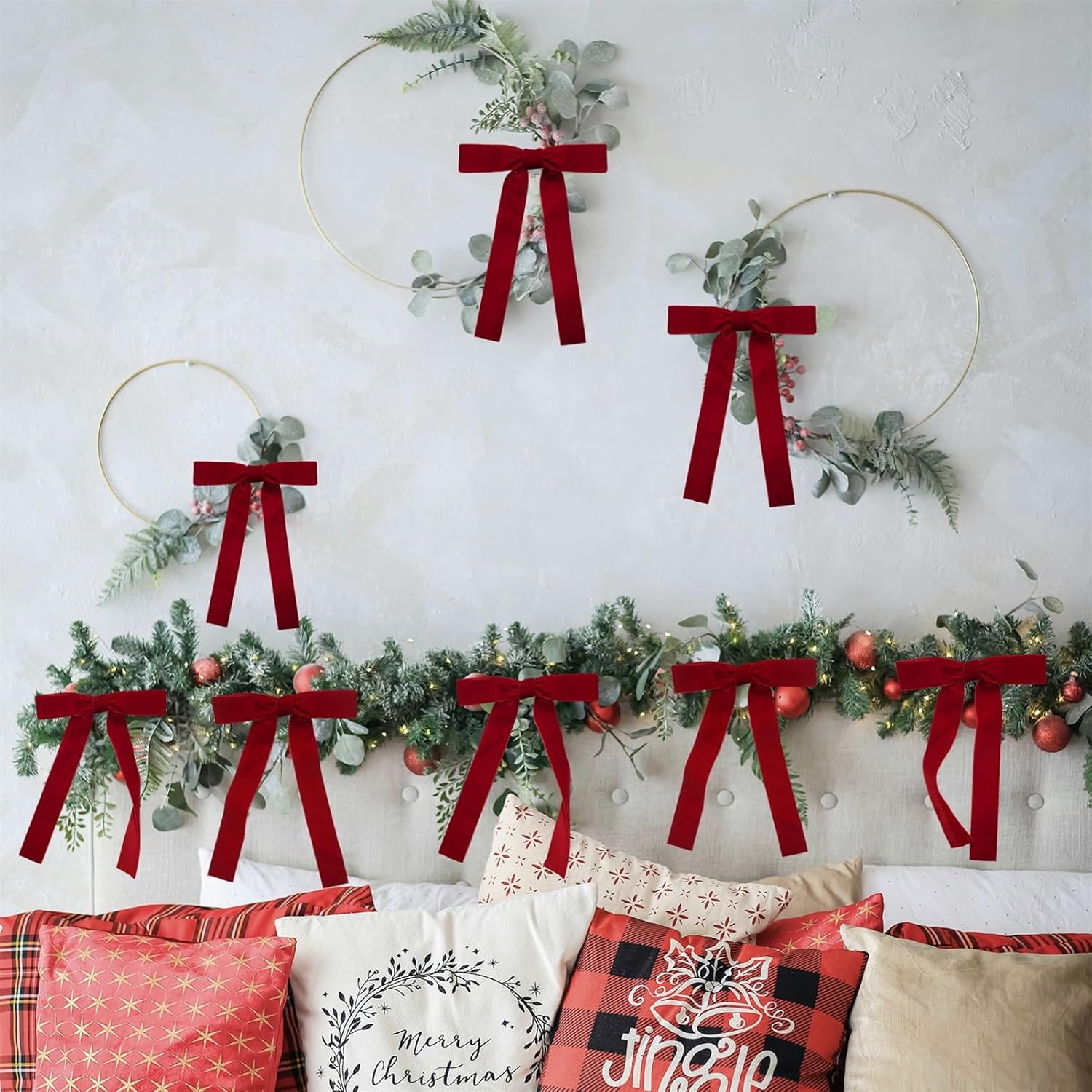 24Pcs Velvet Bows for Christmas Tree, Vintage Velvet Ribbon Bows Wreath Bows Rustic Crafts Gift Bows for Xmas Tree Garland Wreath Holiday Decorations (Red, 5"x7", Width of 1") - Image 7