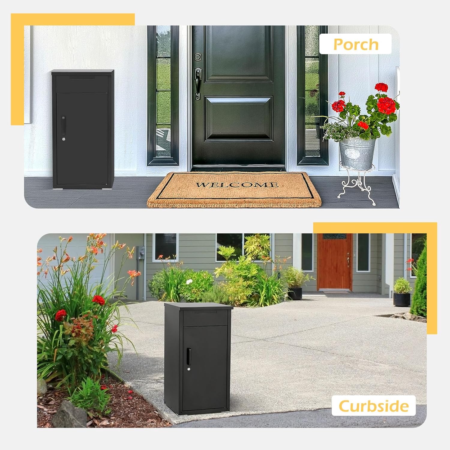 Package Delivery Boxes for Outside Large 38.3" x 17" x 16" Anti-Theft Galvanized Steel Parcel Drop Box Lockable with Mailbox Weather Resistant for Porch Fence Curbside Black