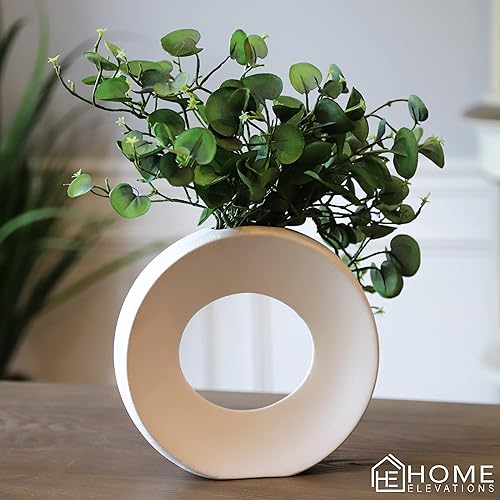 Miniatura 3 de Jarrón de cerámica blanca  Jarrón decorativo moderno para sala de estar, oficina y mesa de entrada, jarrón de donas para hierba de pampas, flores y