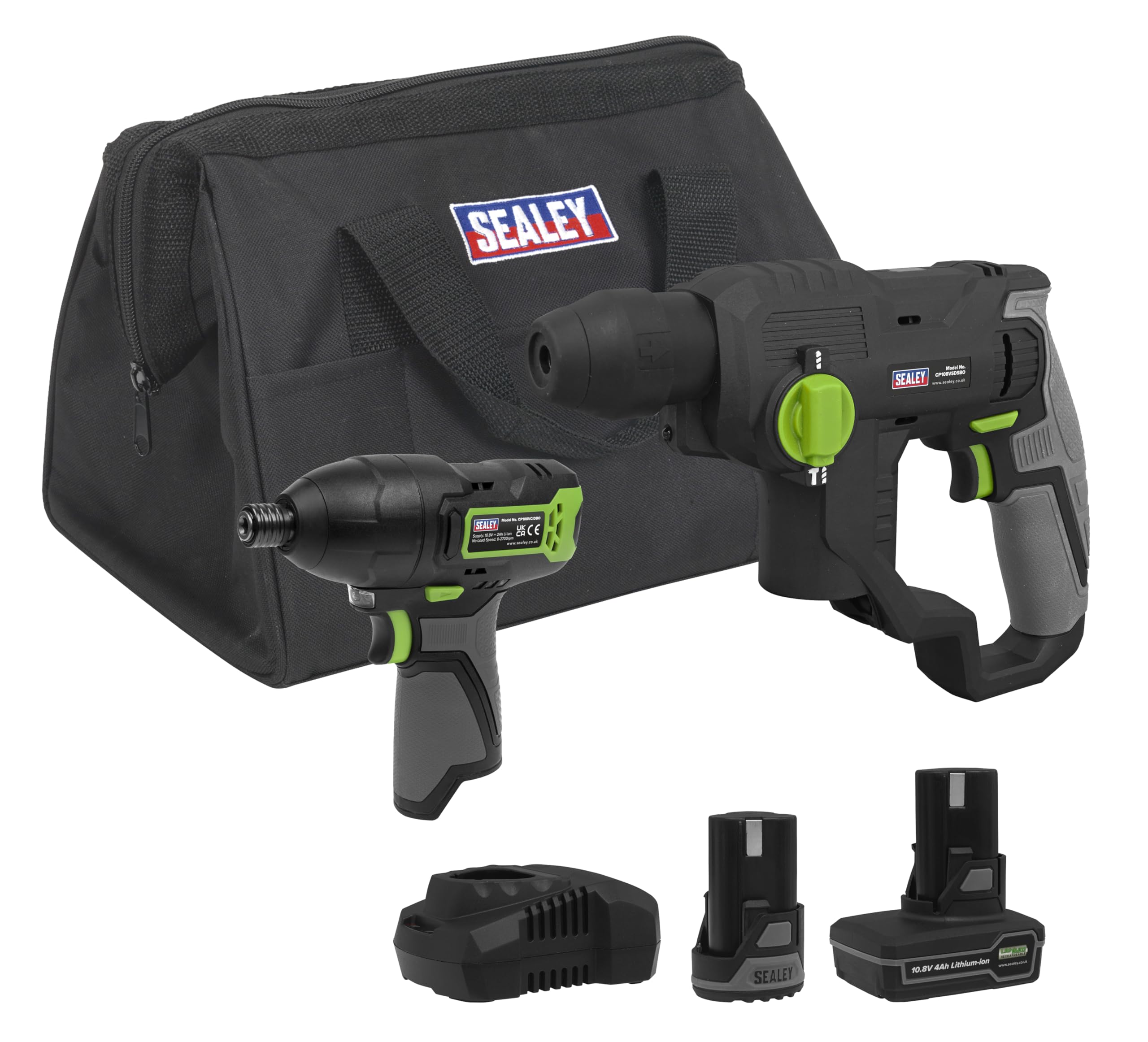 Sealey Cp108vcombo4 2 X 10.8V Sv10.8 Series Rotary Hammer Drill & Impact Driver Kit