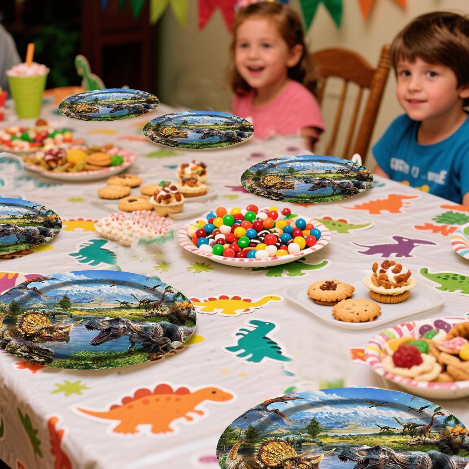 50 Pack Oval Dinosaur Themed Paper Plates, with Tyrannosaurus Rex and Triceratops, 13inch×10.6inch Dinosaur Disposable Dinnerware for Adult or Boy Birthday party,Jurassic Party Supplies.