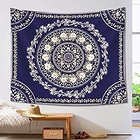 Vista 3 de Lifeel - Tapiz bohemio azul para colgar en la pared, tapiz hippie de mandala, medallón floral con diseño de corona estética blanca, manta decorativa