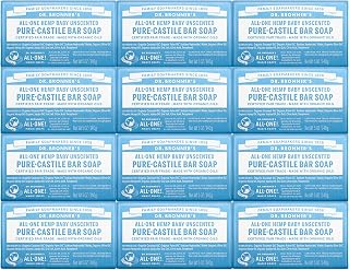 Dr. Bronner's - Pure-Castile Bar Soap (Baby Unscented, 5 Ounce, 12-Pack) - Made with Organic Oils, For Face, Body & Hair, Gentle for Sensitive Skin & Babies, No Added Fragrance, Biodegradable, Vegan