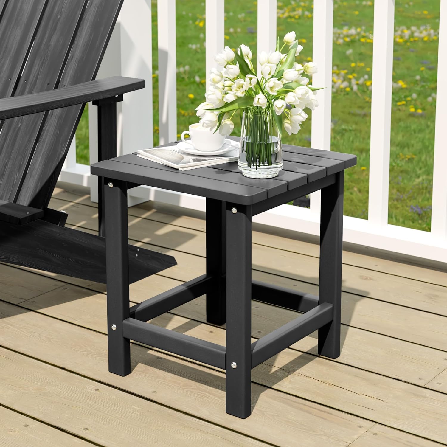 UDPATIO Small Side Table, 16x16x17.8 in, Black, Adirondack Table, Indoor & Outdoor Use