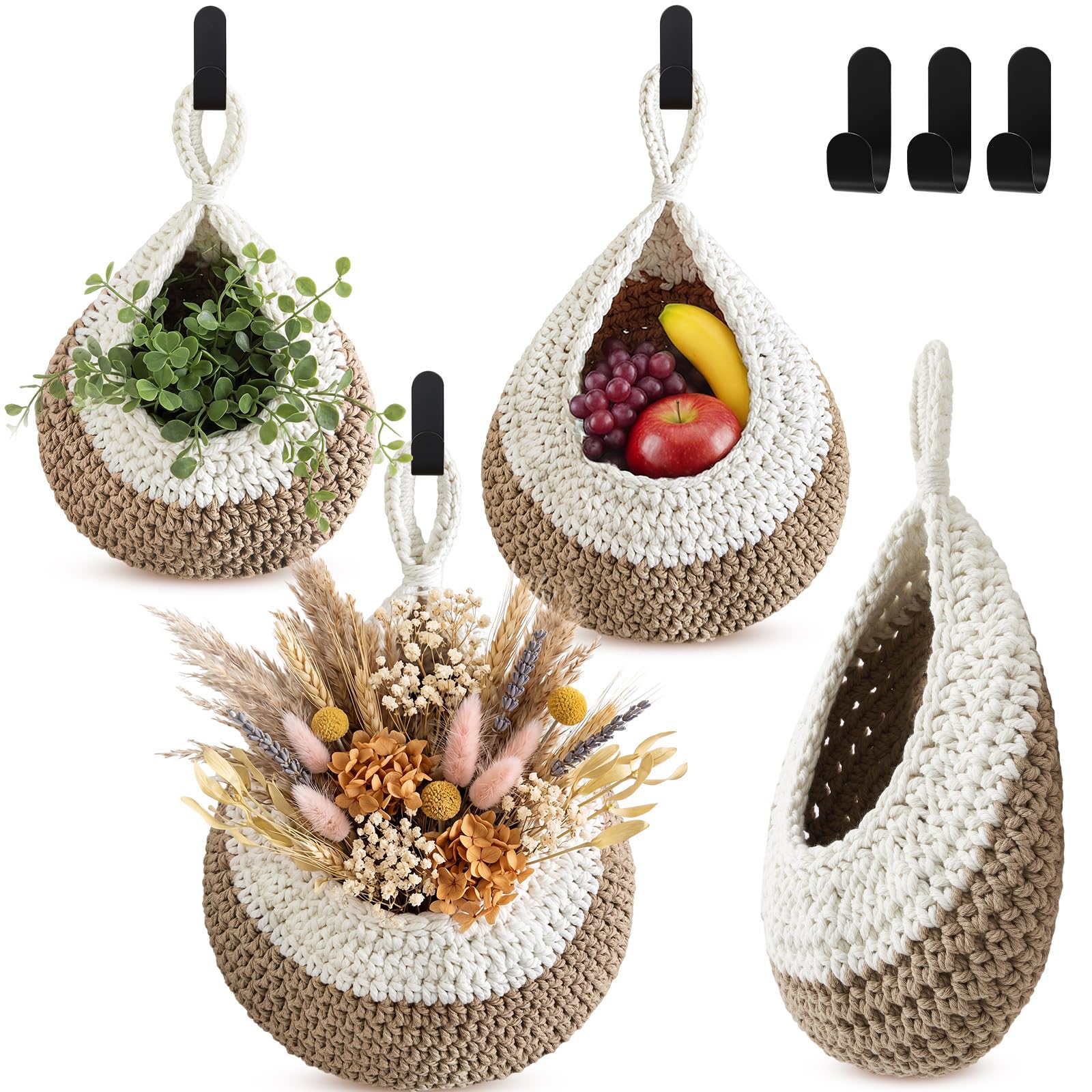 Honeydak 3 Hanging Baskets, Cream&amp;light Brown, Classic Teardrop