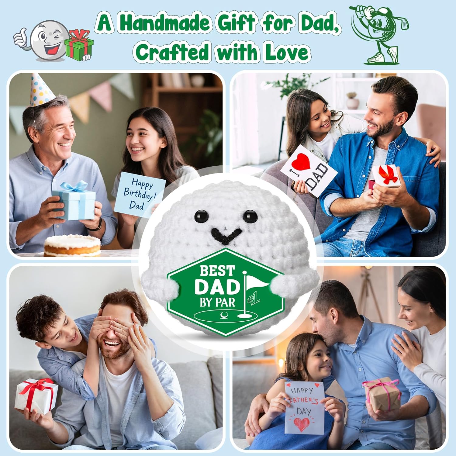 Golf Gifts for Dad Fathers - Best Dad by Par, Funny Easter Basket Stuffers Father's Day Birthday Crochet Golf Ball Accessories Gift for Dad Father Men Golfers Daddy Papa from Daughter Son - Image 7
