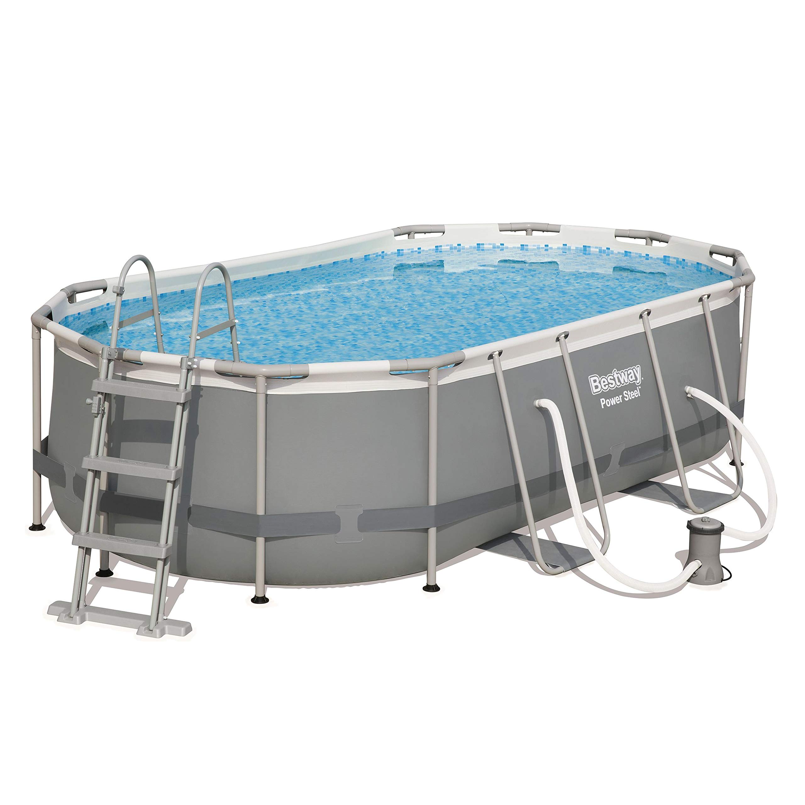 Bestway Power Steel 56620 basen z ramą, owalny, 7250 l, niebieski, szary, 90 cm, 1817 l/h)