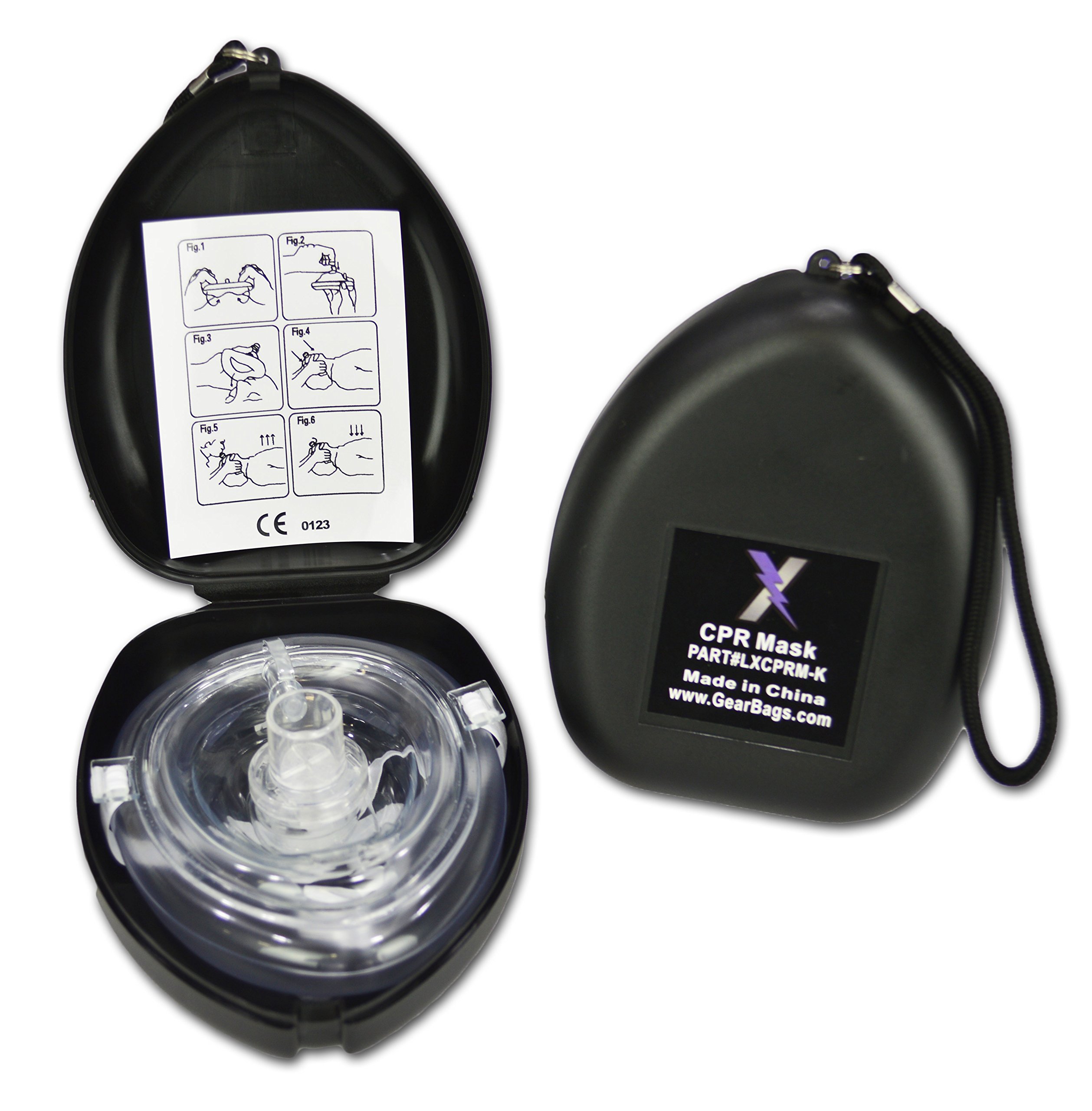 Lightning X Products Premium CPR Mask Face Shield With Valve & Tactical Black Hard Case