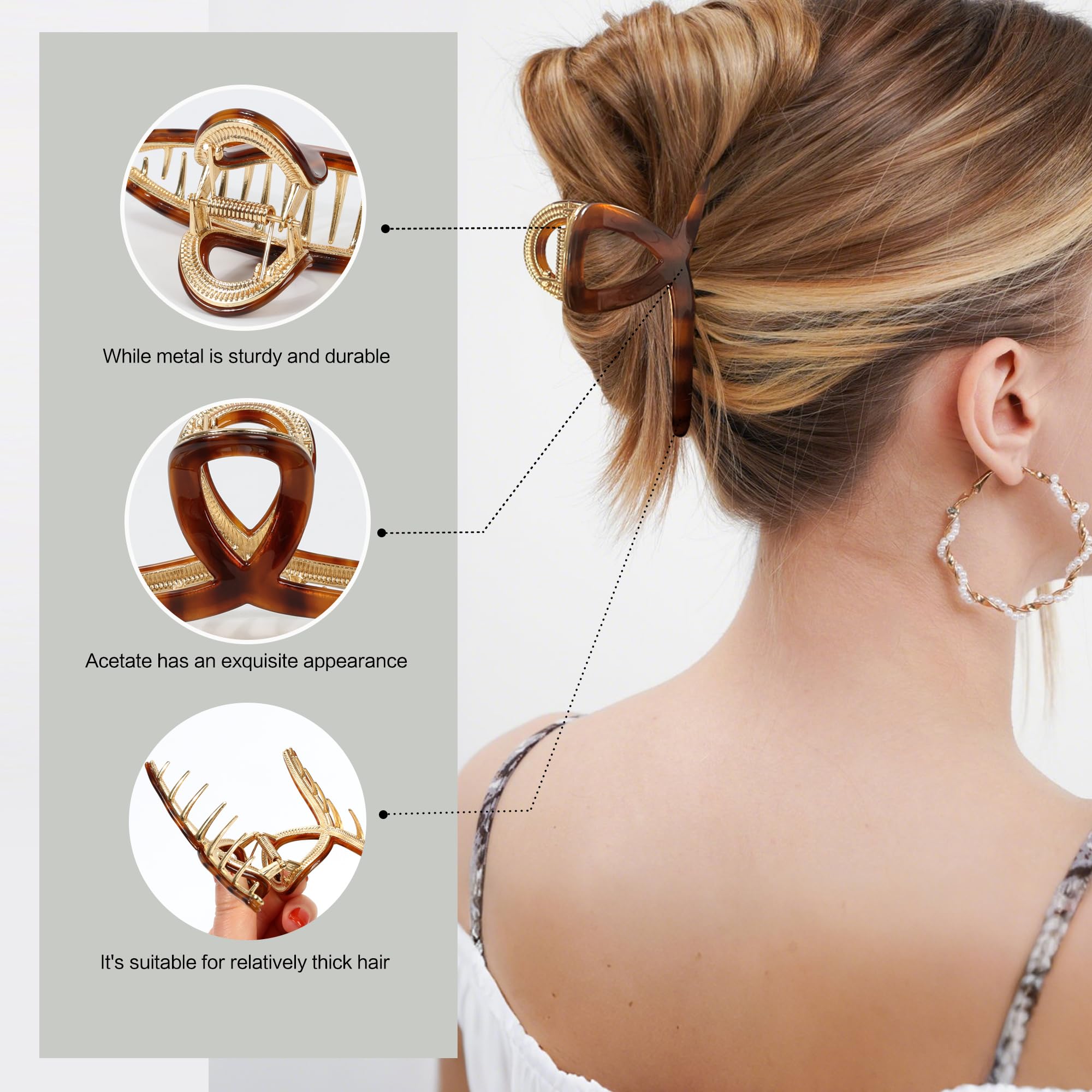 Large Hair Claw Clips for Women, 3.8\'\' Acetate Hair Clip, Strong Hold Jaw Tortoise Shell Big Hair Claw Clips - Nonslip 3.8 Inch Strong  main image 2