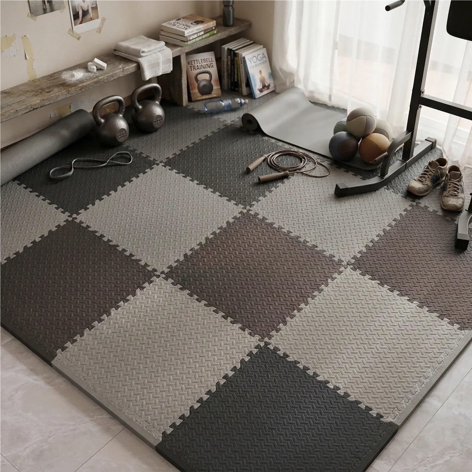Tappeto Da Fitness A Puzzle Tappetini in gomma ad incastro, piastrelle antiscivolo for allenamento a casa