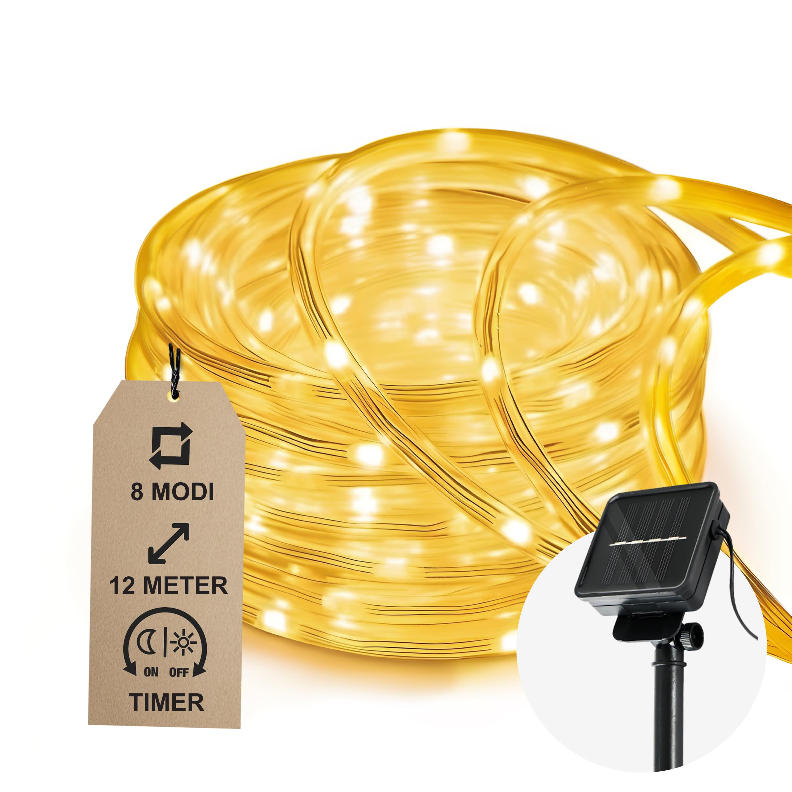 CozyHome Lichterschlauch aussen 200 LED - 8 Modi & Timer - 12m mit Solar Solarbetrieben Warmweiß I Lichtschlauch außen Schlauchlichterkette für outdoor 10m Leuchtschlauch Lichterkette Lichtschläuche