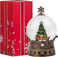 Vista 9 de Globo de nieve de Navidad con linterna de agua y purpurina con corona de árbol de Navidad con música, linterna iluminada con USB/pilas para regalos