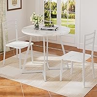 Vista 1 de VECELO Juego de mesa de comedor redonda pequeña para 2, mesa de madera con marco de metal fuerte, comedor moderno con sillas para cocina, rincón
