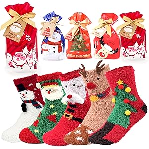 5 Paia Calzini Natalizi Pelosi - Calze Invernali Antiscivolo Per Donna, Taglia 36-42, Regalo Ideale - Foto 8