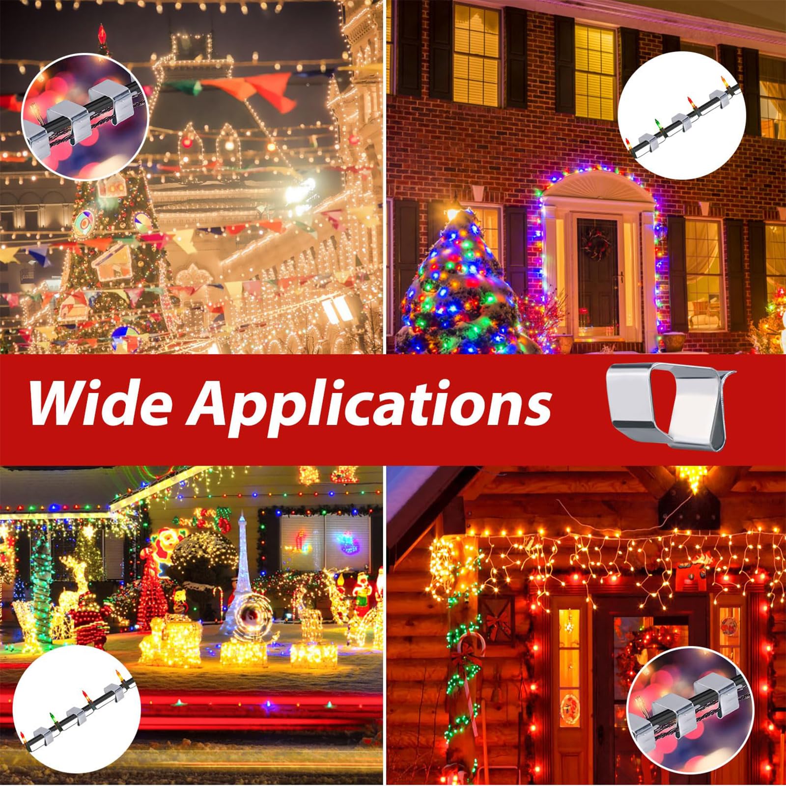 50 Stück Dachrinnenhaken für Lichterketten, Edelstahl Weihnachtsbeleuchtung, Edelstahl Weihnachtslichter-Clips, Mini Dachrinnenhaken, Metall Lichterhaken Clip