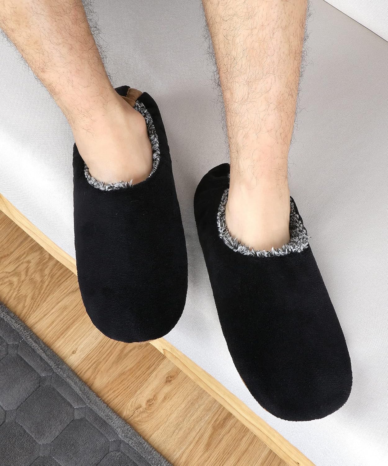 DICUIRD Mens Soft Soles Slipper Socks With Grippers, Cozy&Warm Sherpa Lining Slippers With Non Skid Bottoms, Fuzzy House Slippers - Image 6