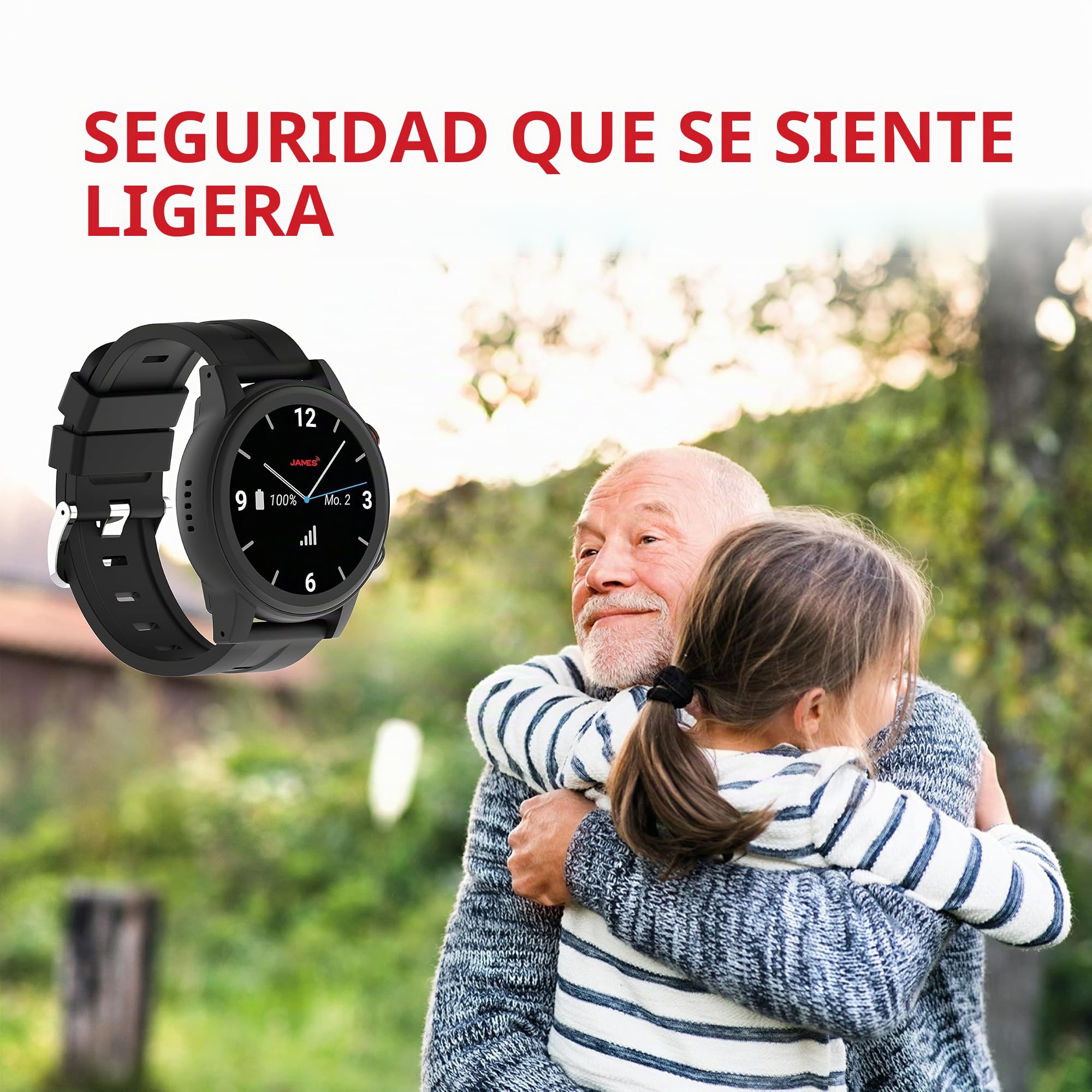 James R9 - Reloj de Emergencia y Seguridad para Personas Mayores, detección de caídas, botón de Llamada de Emergencia y Seguimiento GPS, podómetro, Monitor de frecuencia cardíaca, aplicación Familiar