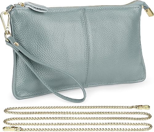 Uromee Cartera de mano para mujer, de piel auténtica, con cadena de hombro desmontable