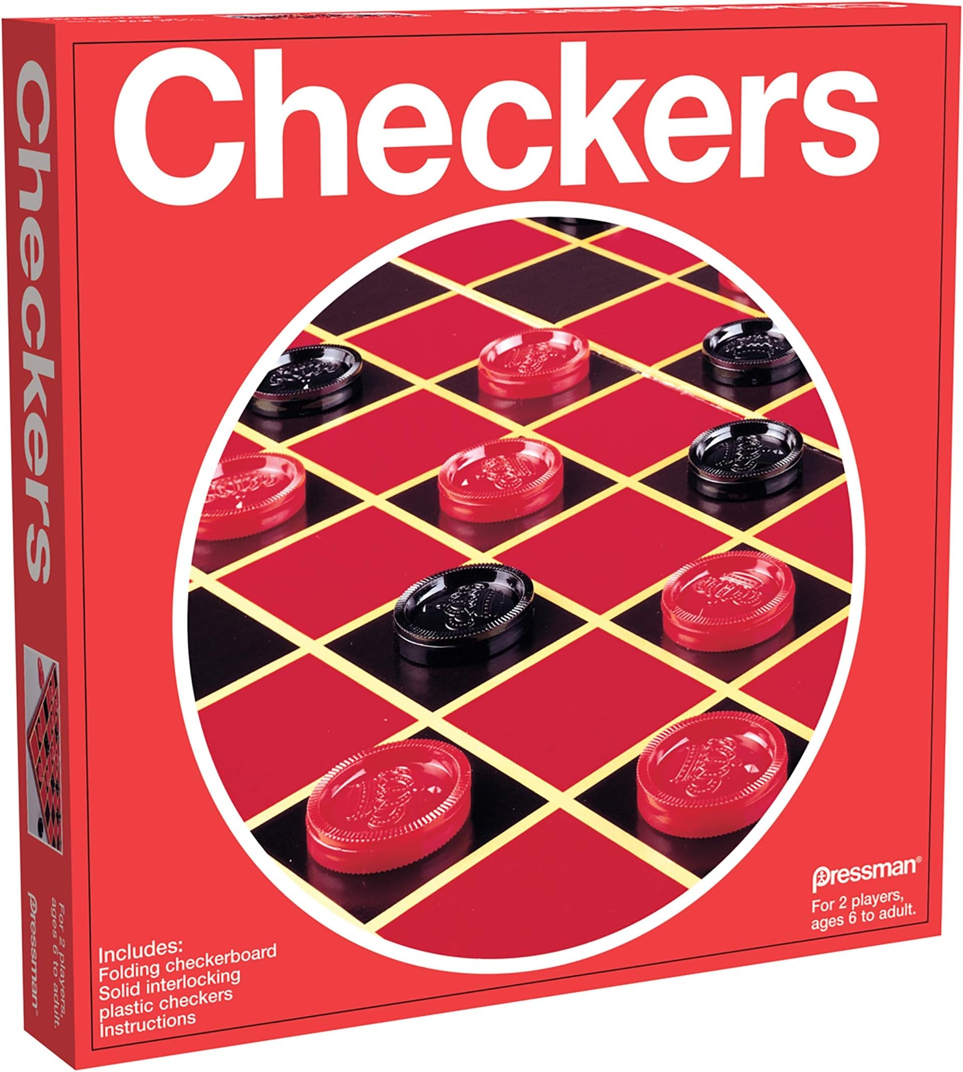 Pressman Toy Pressman Checkers -- Classic Game With Folding Board&Interlocking Checkers, 6+ Years Kid, Strategy