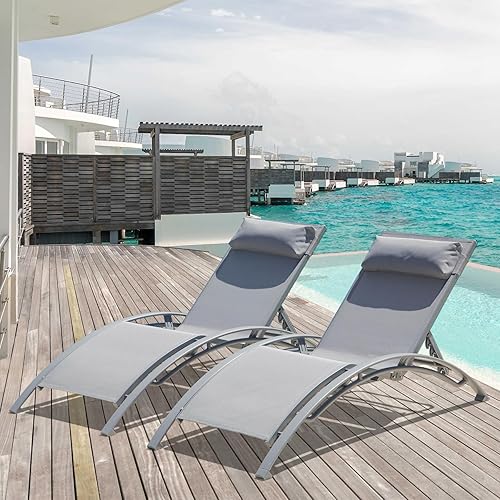 Miniatura 3 de Domi - Juego de 2 tumbonas para exteriores, de aluminio, con 5 posiciones ajustables, para todo tipo de clima, para piscina, jardín, playa, patio