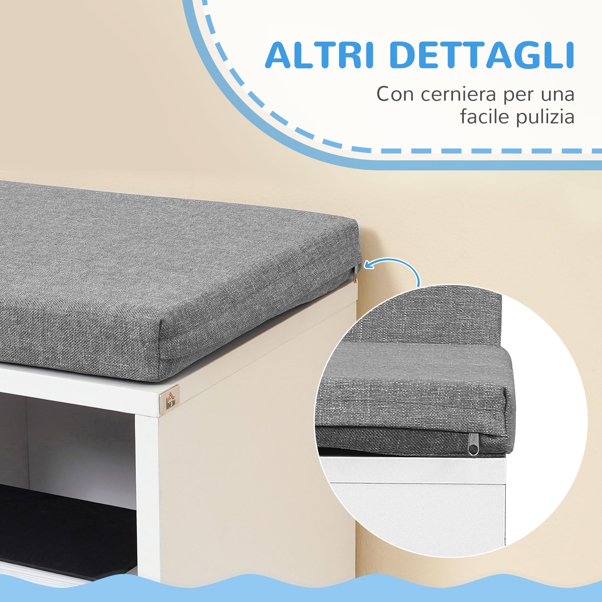 HOMCOM Libreria Scaffale con 5 Ripiani Aperti, 2 Cuscini, Grigio Bianco | Mobile Libreria Salvaspazio a Cubi, Scaffale Portaoggetti, per Soggiorno, Camera da Letto, Ufficio