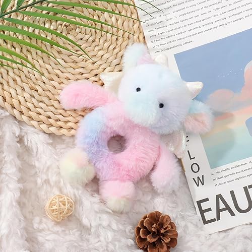 Miniatura 2 de Apricot Lamb Sonajero suave de dragón colorido para niños y niñas, juguete de sonajero de peluche adorable para el recién nacido, 0-3 meses, 0-6