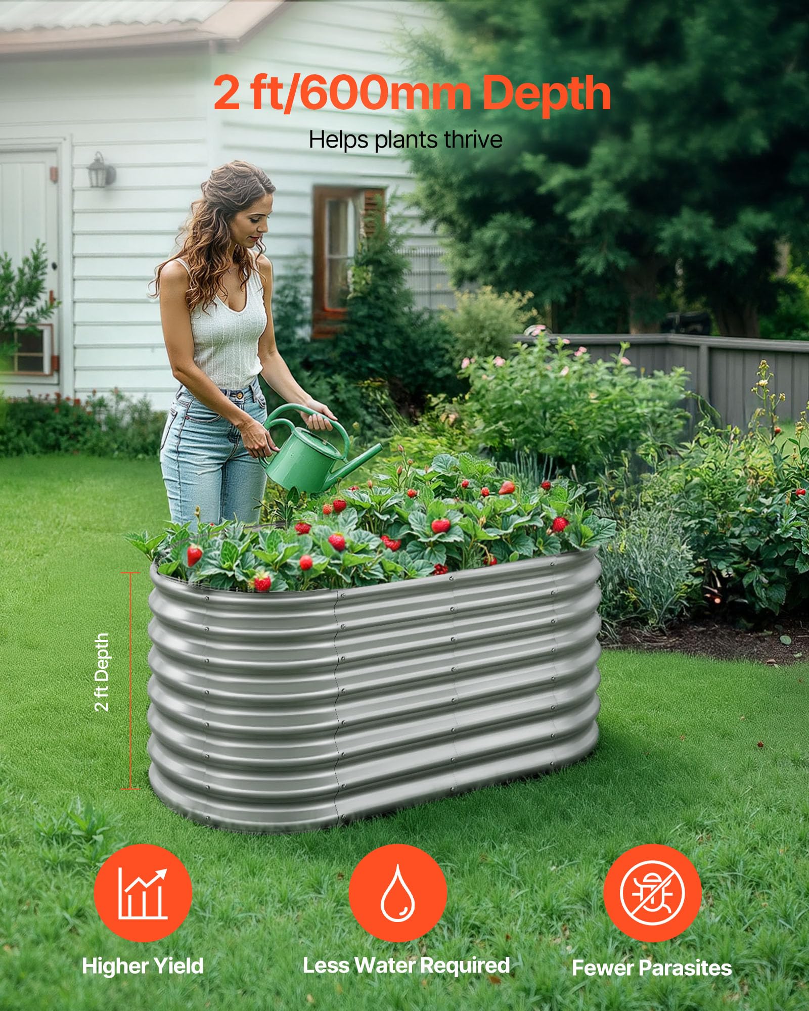 VEVOR Potager Surélevé Métal 120x60x60 cm Carré Potager Surélevé Galvanisé Lit de Jardin Ovale Bac de Jardinage Fond Ouvert pour Culture de Légumes Fleurs Herbes Aromatiques Plantes Grasses, Argenté